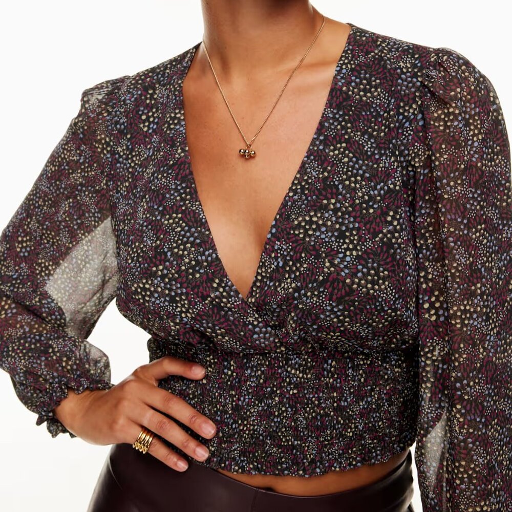 ARITZIA Wilfred Wistful Blouse | Smocked Chiffon | Floral | Size S | NWT